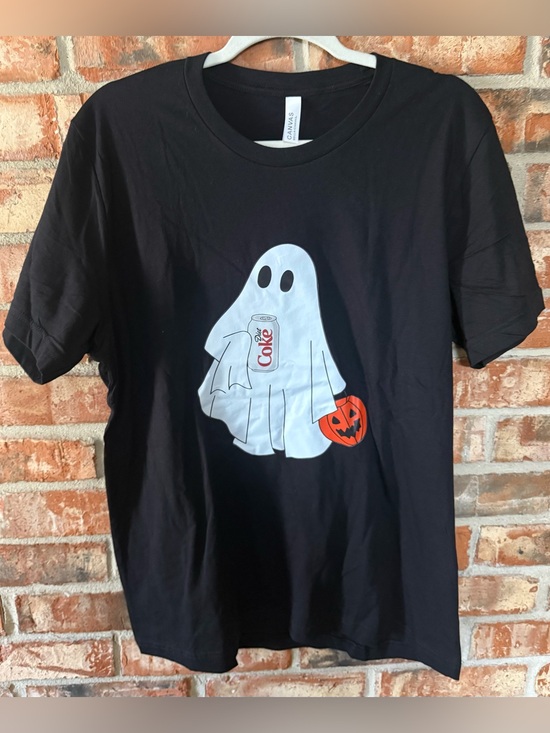 Bella Canvas Tops - Bella Canvas Black Tee with White Ghost, Orange Jack-O'-Lantern & Red Soda Can